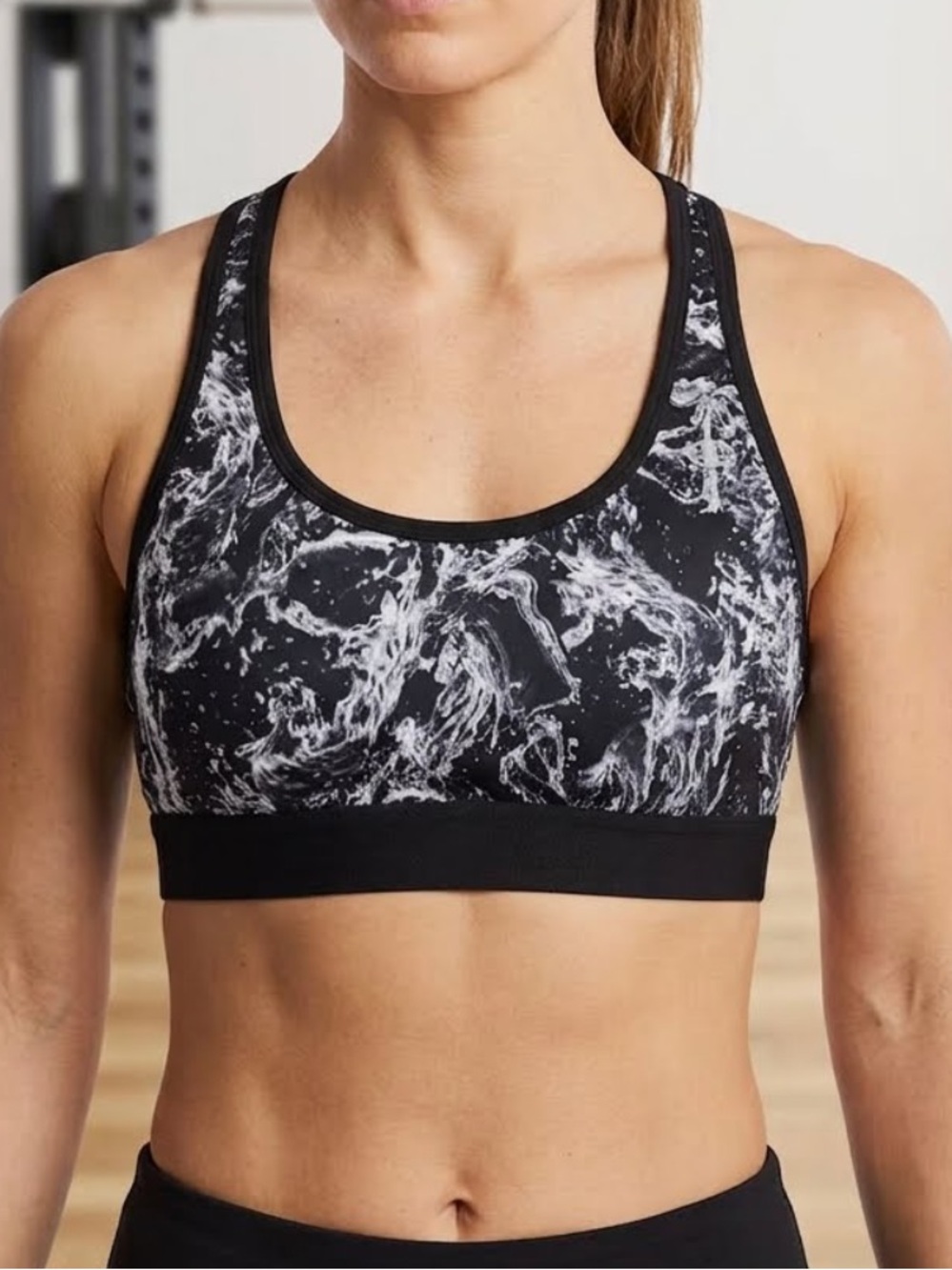 Champion Black and White Marble-Print and Black Sports Bras SET OF 2